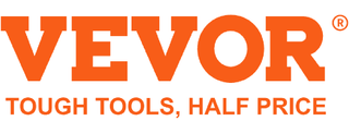 The name Vevor in large orange writing on a white background with the words Tough Tools, Half Price below