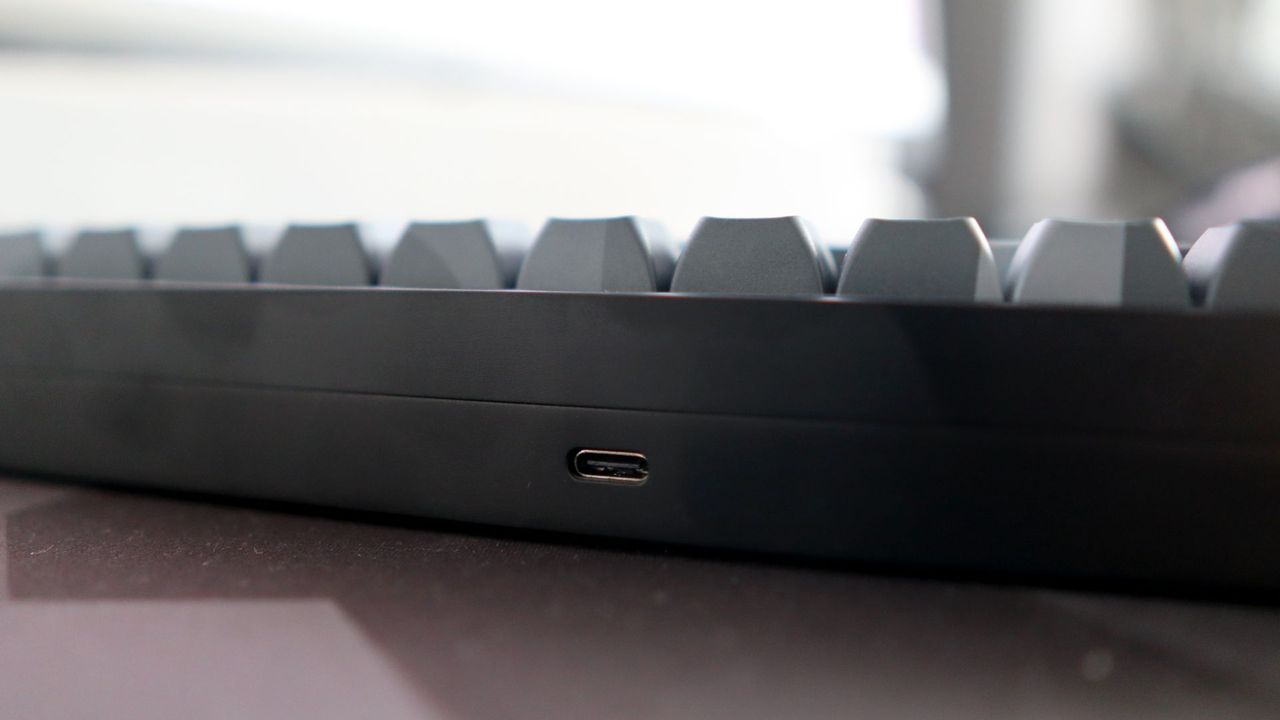 A Das Keyboard DeltaForce 65 gaming keyboard with Cherry MX switches and in camo colourway on a desk.