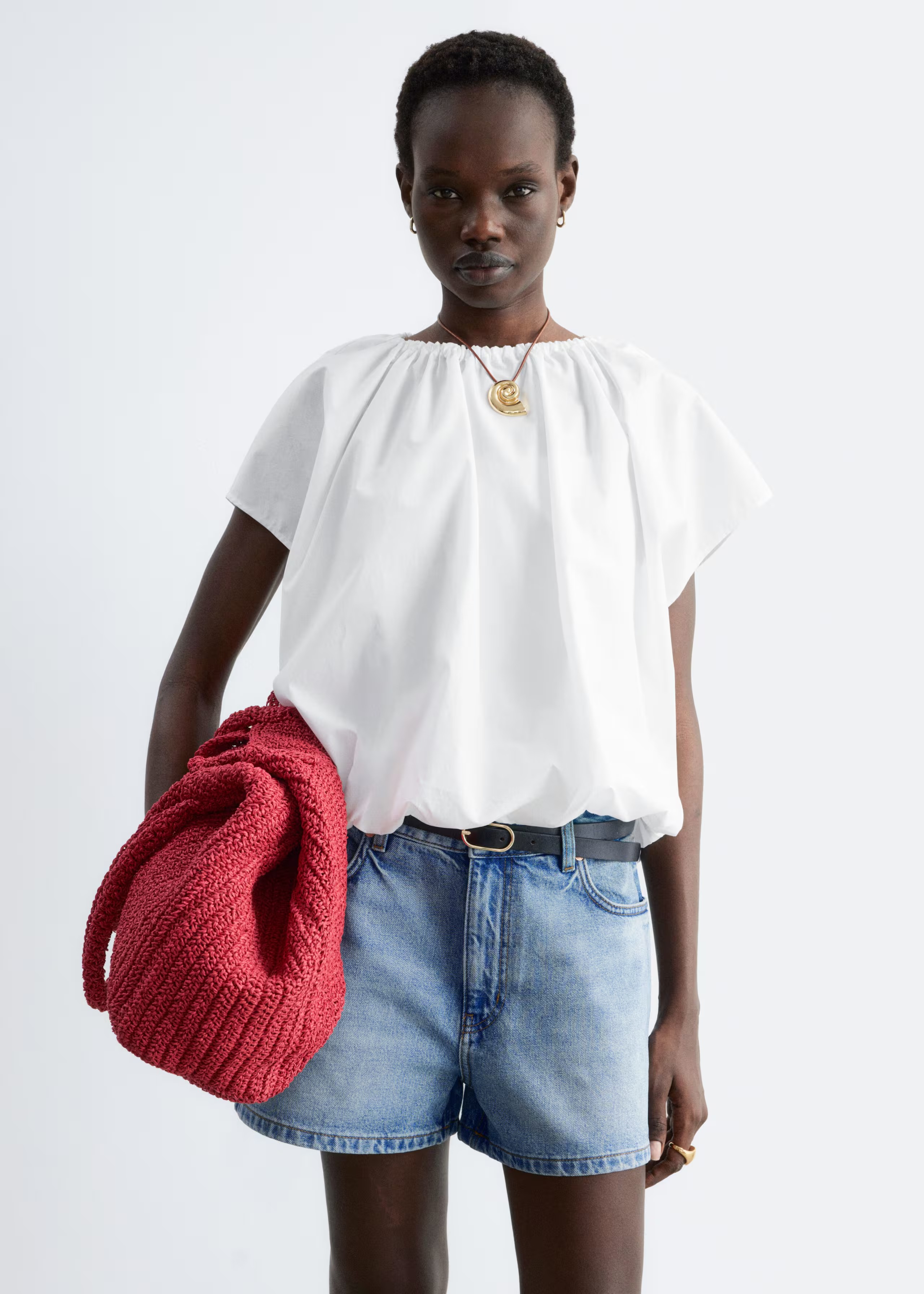 Gathered Cotton Blouse - White