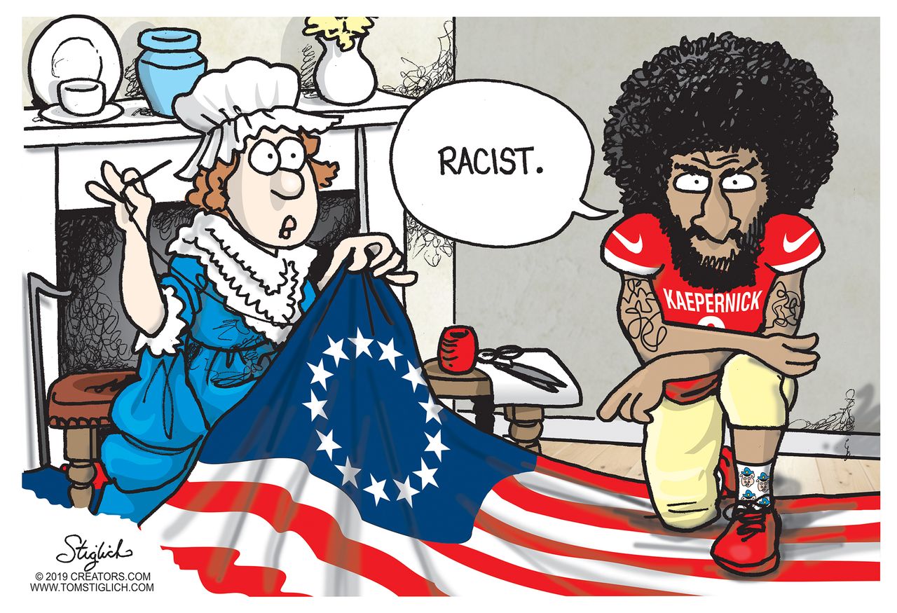 Political Cartoon U.S. Colin Kaepernick Betsy Ross Flag Nike Sneaker Complaint