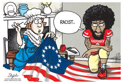 Political Cartoon U.S. Colin Kaepernick Betsy Ross Flag Nike Sneaker Complaint