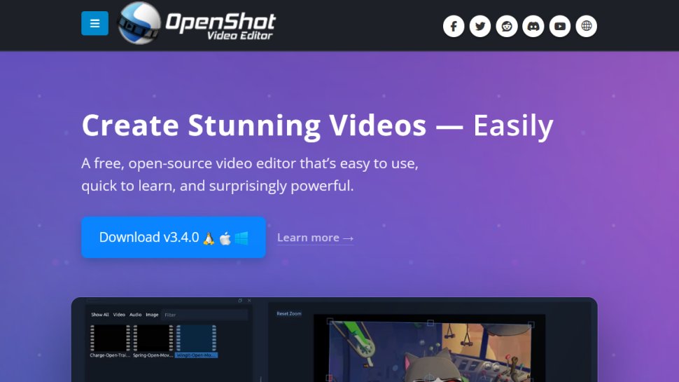 OpenShot website screenshot (March 2026).