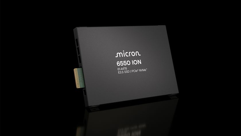 Micron 6550 ION solid-state drive (SSD) pictured against a black background