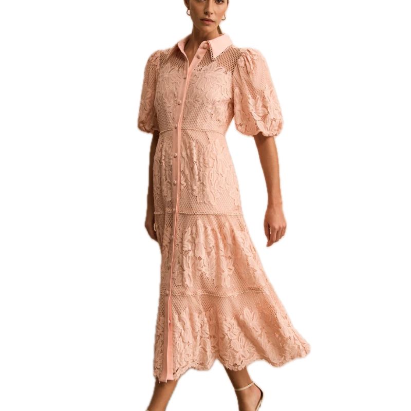 Mint Velvet , Pink Lace Midi Shirt Dress