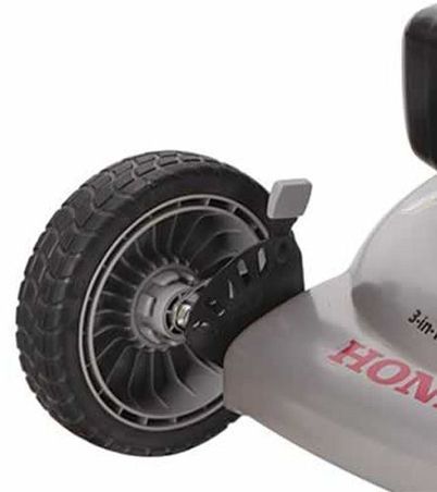 This Honda gas mower has wheels that are built for durability.