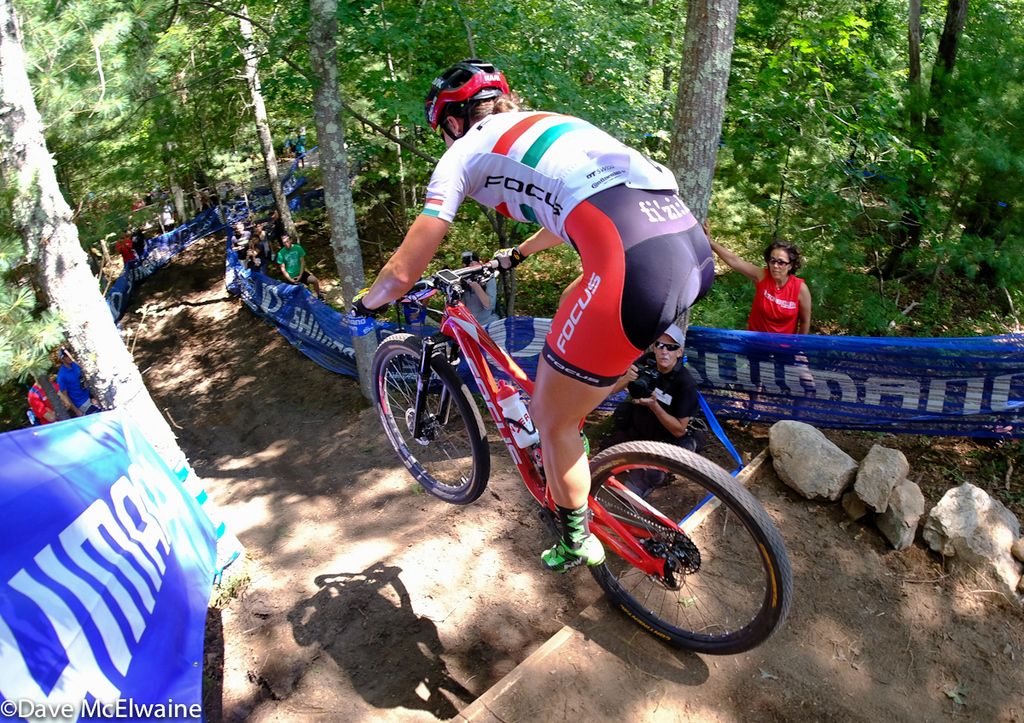 Barbara Benko (Focus) launching off a jump