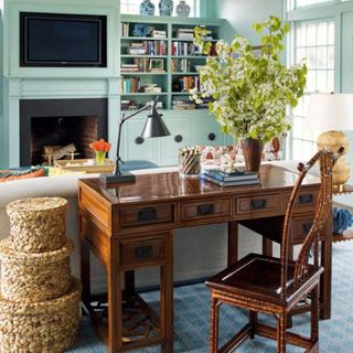 Living room with wooden desk