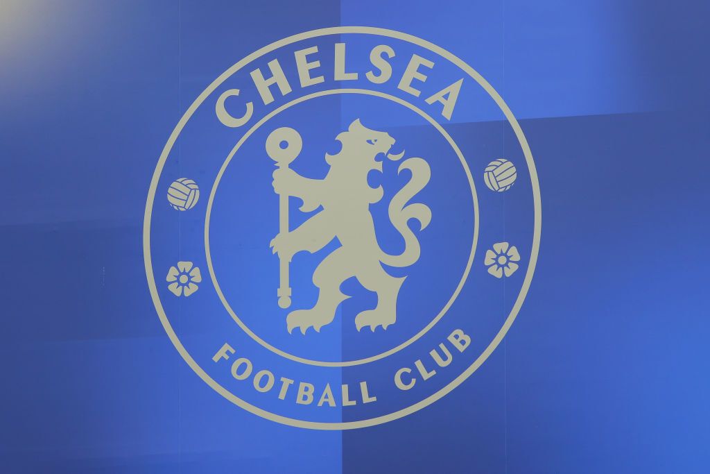 A general view of the logo of Chelsea is seen during the Premier League match between Chelsea FC and Liverpool FC at Stamford Bridge on August 13, 2023 in London, England.