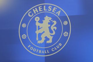 A general view of the logo of Chelsea is seen during the Premier League match between Chelsea FC and Liverpool FC at Stamford Bridge on August 13, 2023 in London, England.