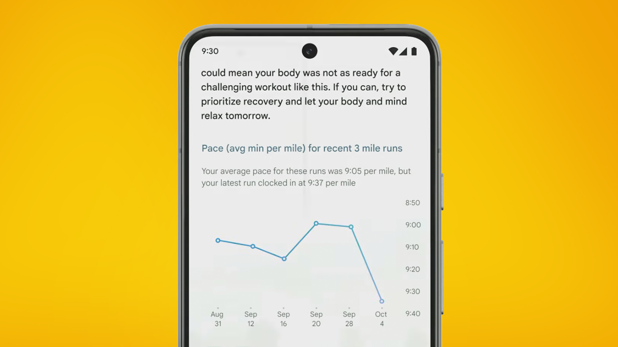 Ein Telefondisplay mit orangefarbenem Hintergrund zeigt Fitbit Labs