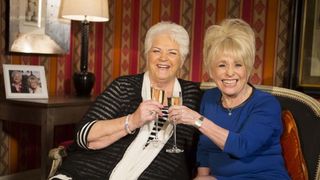 Barbara Windsor and Pam St Clement share a drink