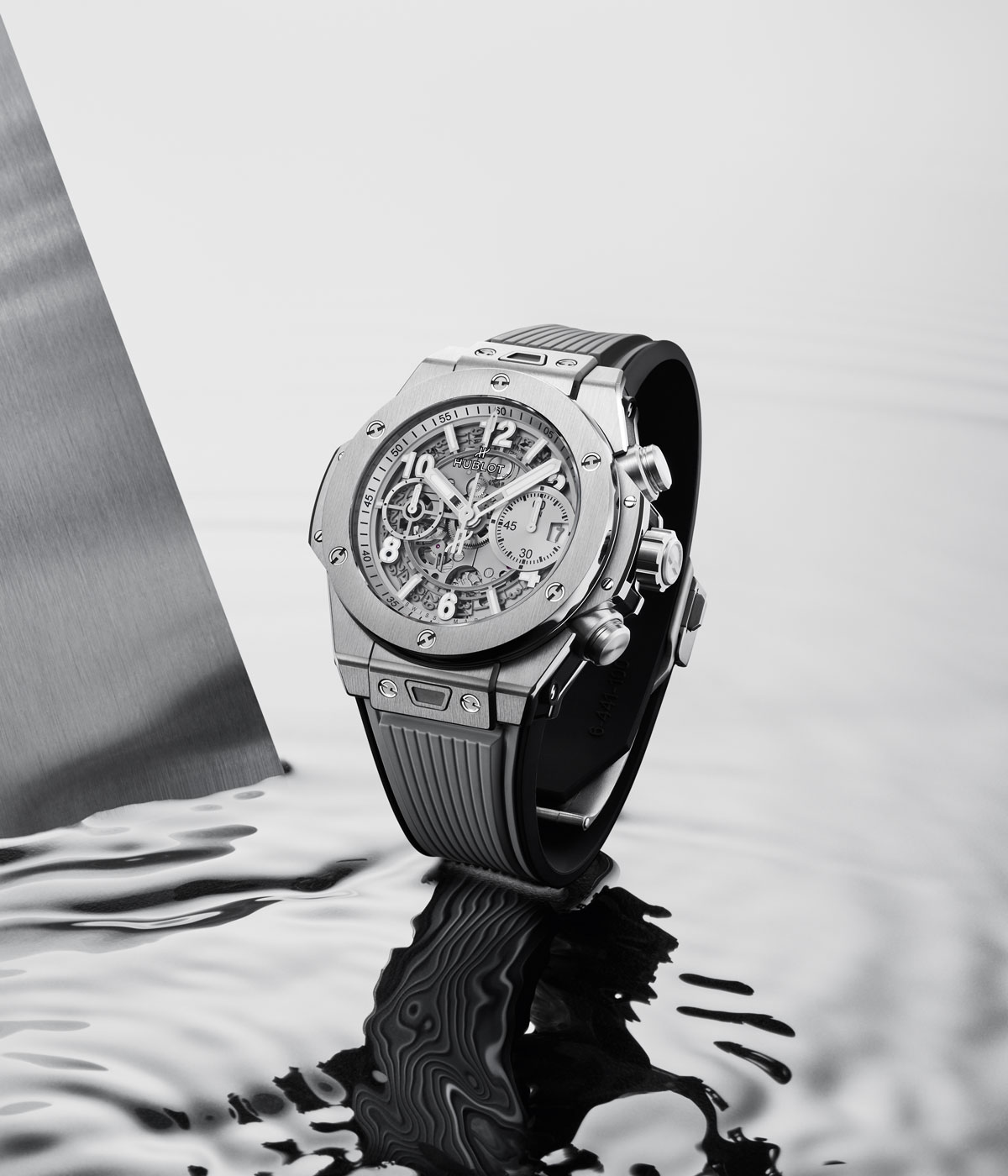 Black and white photo of Hublot Big Bang Unico Essential Grey watch