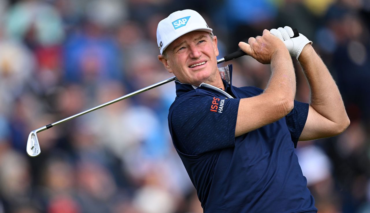 Ernie Els watches his iron shot