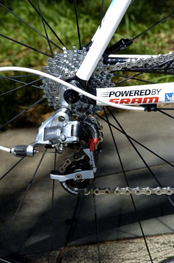 The sticker says it all: Ag2R La Mondiale uses the complete SRAM Red groupset.