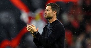 Liverpool old boy Xabi Alonso, Head Coach of Bayer Leverkusen, applauds the fans following the team's victory during UEFA Europa League 2023/24 group stage match between Bayer 04 Leverkusen and BK Häcken at BayArena on September 21, 2023 in Leverkusen, Germany.