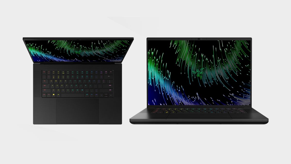 The Razer Blade 16 front and top view.