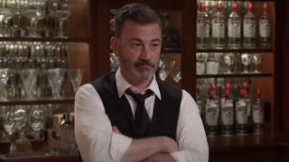 Jimmy Kimmel dressed as bartender with arms folded in Jimmy Kimmel LIve! segment
