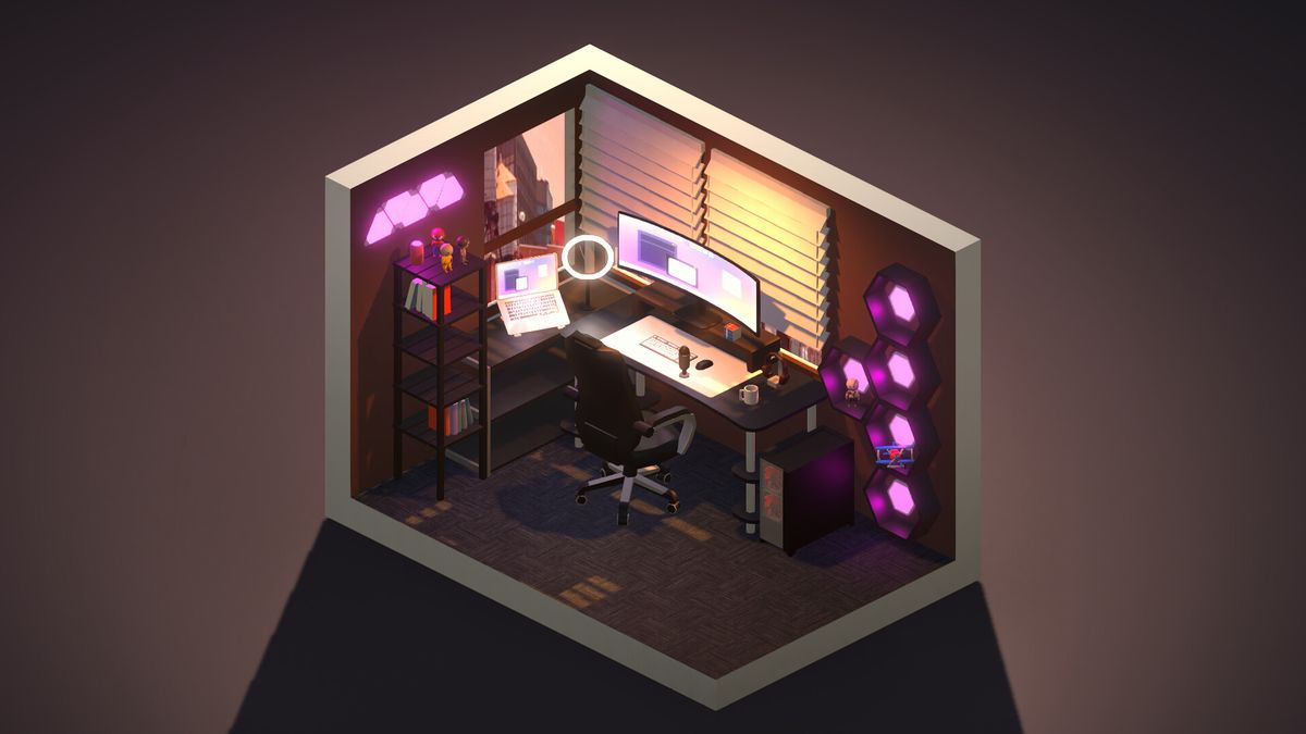 Cozy gaming room with furniture and PC