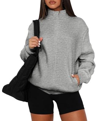 Prettygarden Women's 2024 Fall Fashion Full Zip Up Sweatshirt Long Sleeve Loose Fit Trendy Casual Jacket With Pockets (light Grey,small)