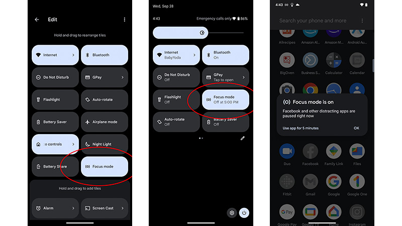 Focus mode on Android 13