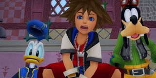 Donald, Sora and Goofy are shocked in Kingdom Hearts.