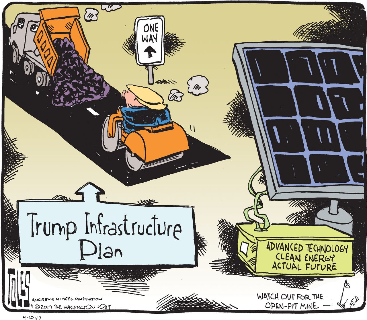 Political Cartoon U.S. Trump Infrastructure plan