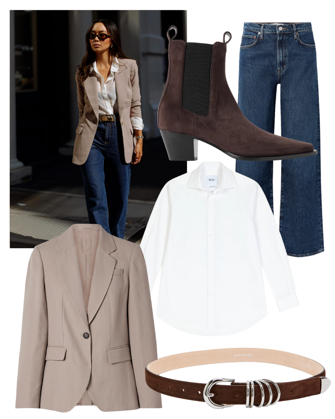 @linhniller wears blazer, jeans and white shirt