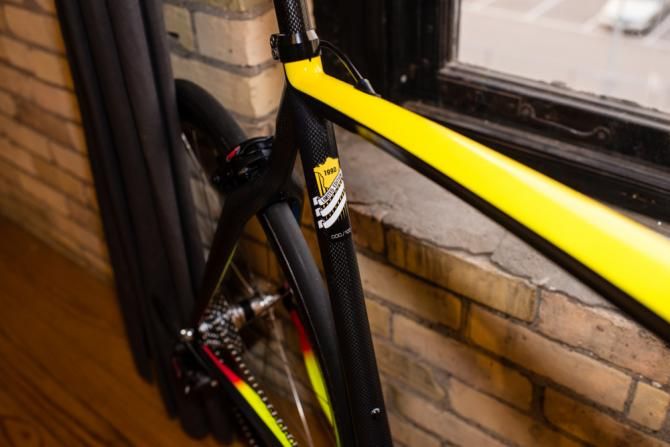 A detail on the new Lemond TdF90, part of the limited edition series of Time-built carbon bikes that pay homage to each of Greg LeMond's three Tour victories