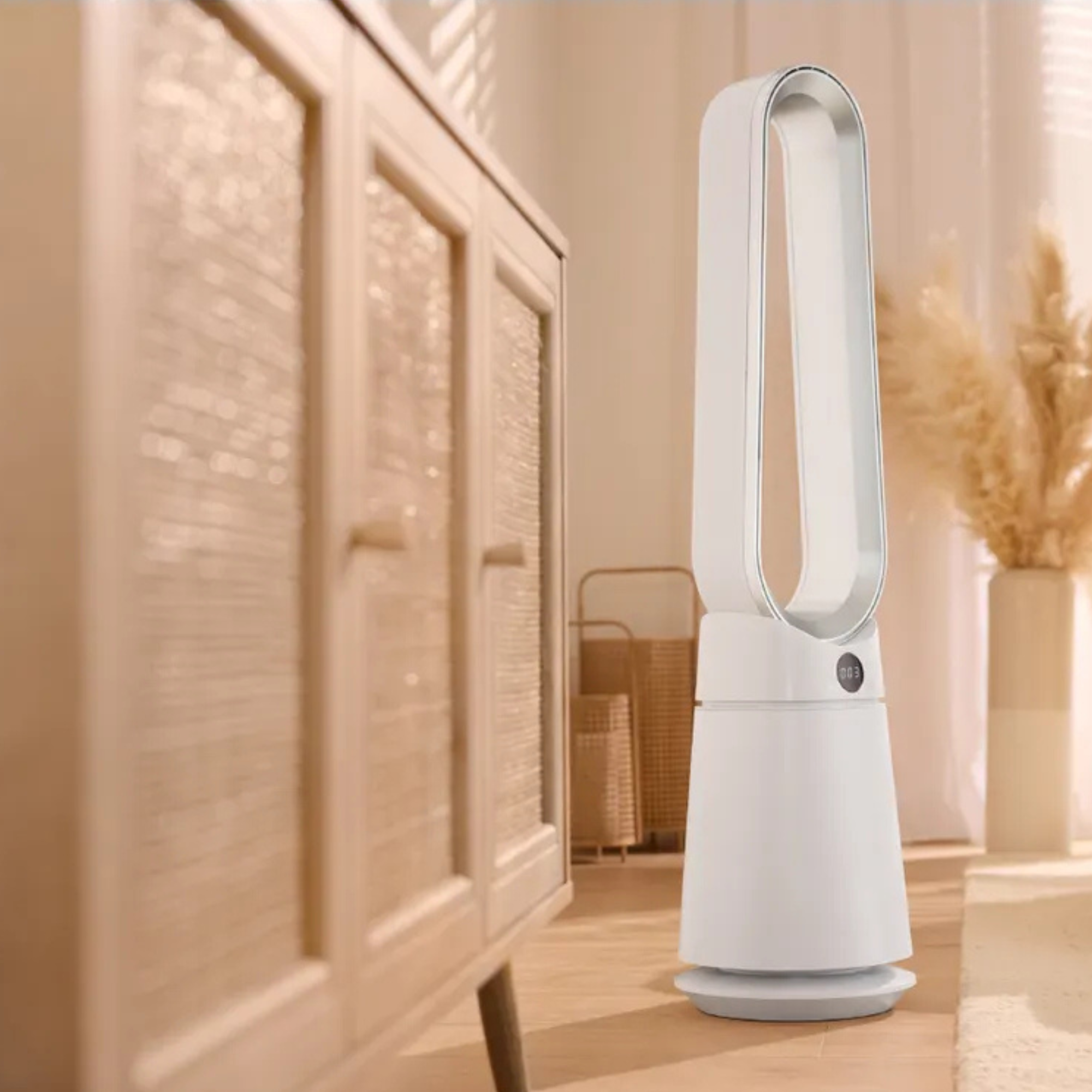 Lidl bladeless fan in a neutral living room.