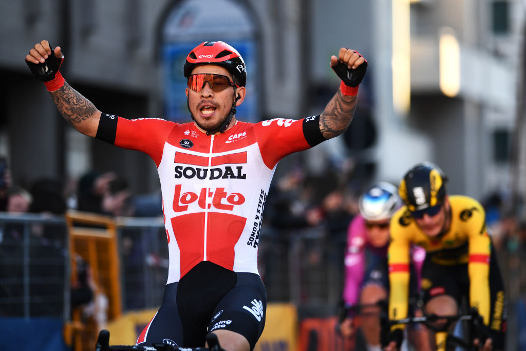 TERNI ITALY MARCH 09 Caleb Ewan of Australia and Team Lotto Soudal celebrates at finish line as stage winner during the 57th TirrenoAdriatico 2022 Stage 3 a 170km stage from Murlo to Terni TirrenoAdriatico WorldTour on March 09 2022 in Terni Italy Photo by Tim de WaeleGetty Images