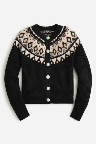 J. Crew Cashmere Fair Isle cardigan sweater with jewel buttons