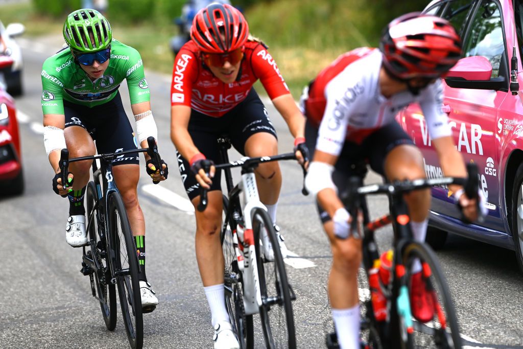 LE MARKSTEIN FRANCE JULY 30 Lorena Wiebes of Netherlands and Team DSM Women Green Points Jersey L competes during the 1st Tour de France Femmes 2022 Stage 7 a 1271km stage from Slestat to Le Marksteinc TDFF UCIWWT on July 30 2022 in Le Markstein France Photo by Tim de WaeleGetty Images