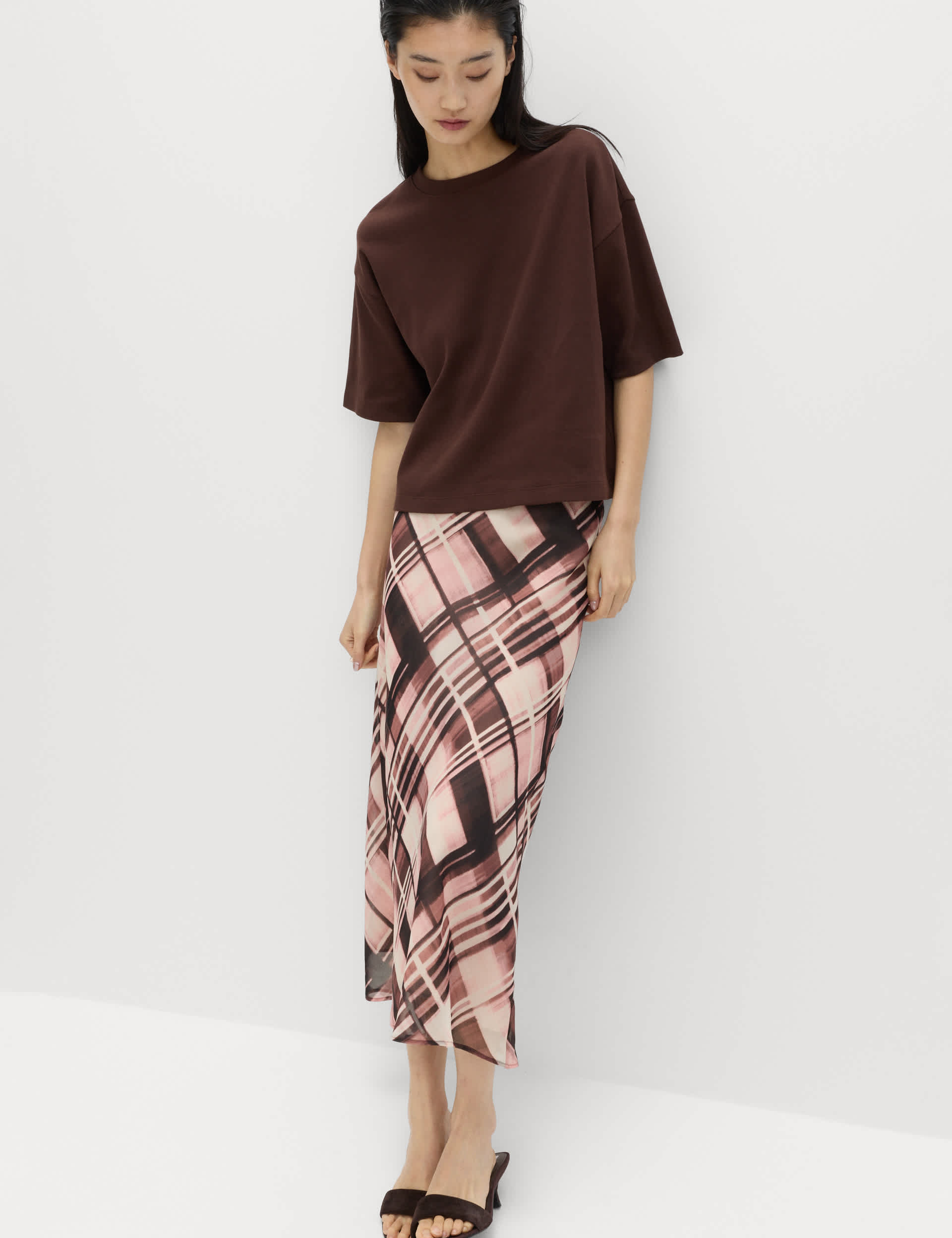 Chiffon Checked Midaxi Slip Skirt