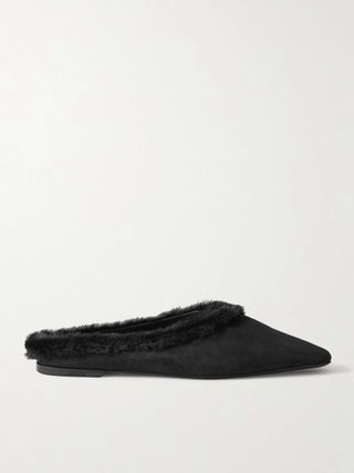 Shearling-Trimmed Suede Slippers