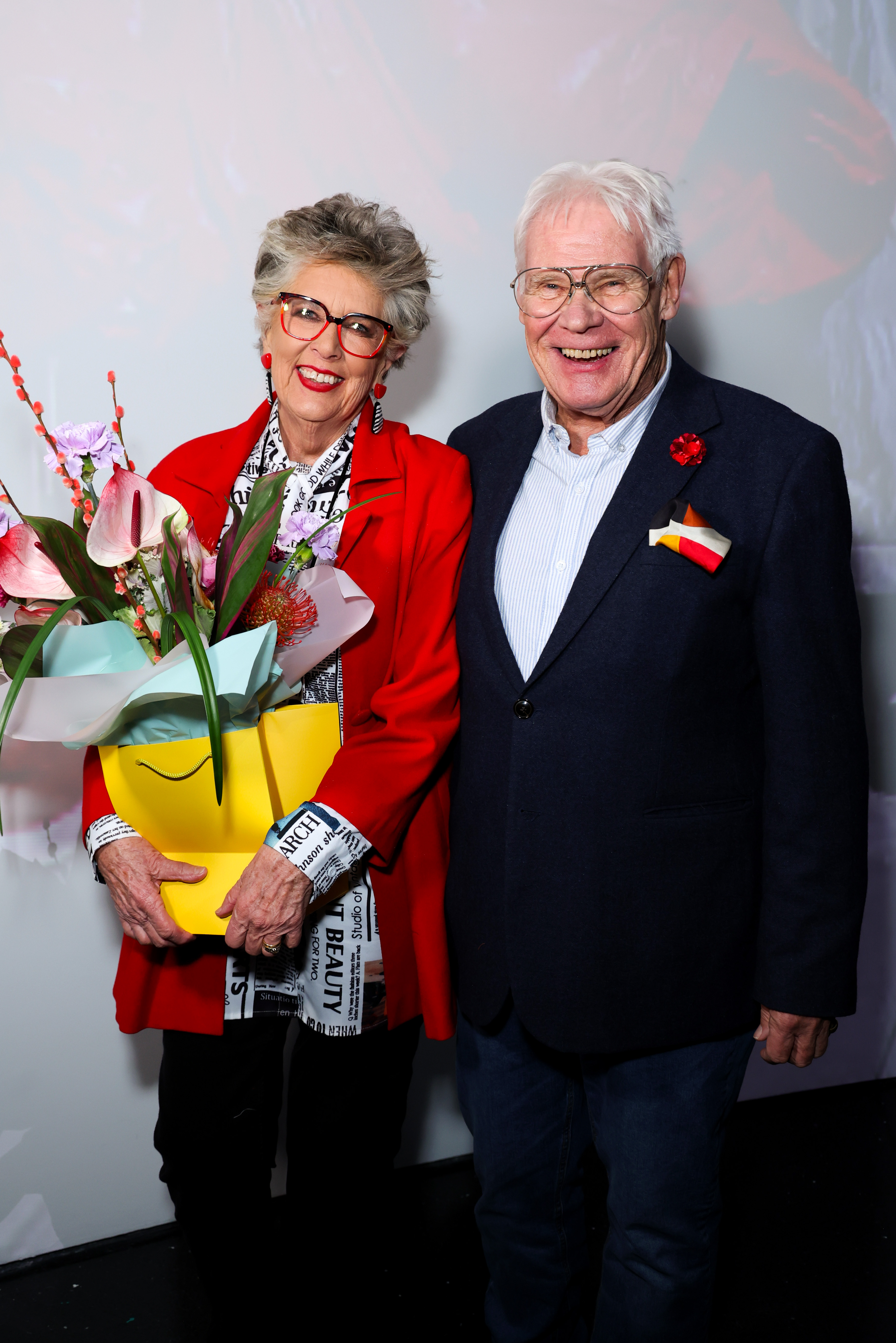 Prue Leith and John Playfair attend the after party for the Vin + Omi show during London Fashion Week