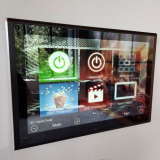 Key Digital gear can easily integrate with various system control platforms as illustrated by its interface in the RICE Pitch Deck with an IP-based URC Total Control system for touchscreen management of window shades, lighting and presentation setup preset toggling.