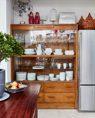 antique retro kitchen cabinet with glass door