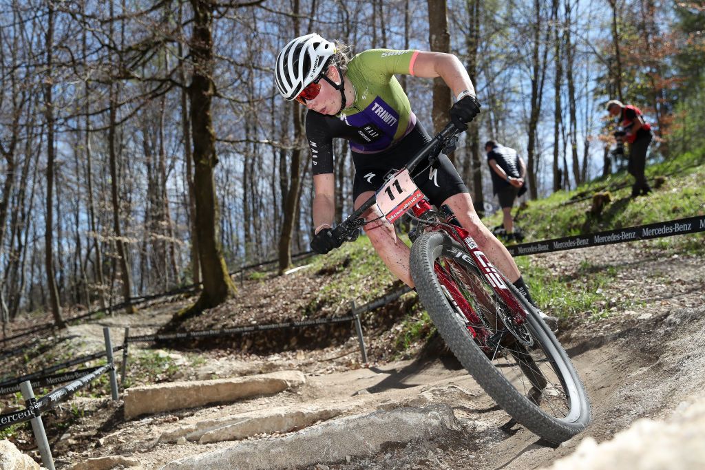 ALBSTADT GERMANY MAY 09 Haley Batten of United States of America competes in CrossCountry Olympic Women Elite race during UCI Mountain Bike World Cup on May 09 2021 in Albstadt Germany Photo by Christian KasparBartkeGetty Images