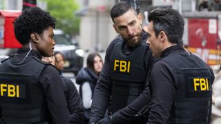 Katherine Renee Kane as Special Agent Tiffany Wallace, Zeeko Zaki as Special Agent Omar Adom ‘OA’ Zidan and John Boyd as Special Agent Stuart Scola in FBI season 5