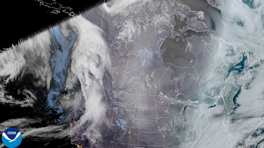 A GOES-East satellite image of the continental U.S. taken during the winter storm on Feb. 19. 