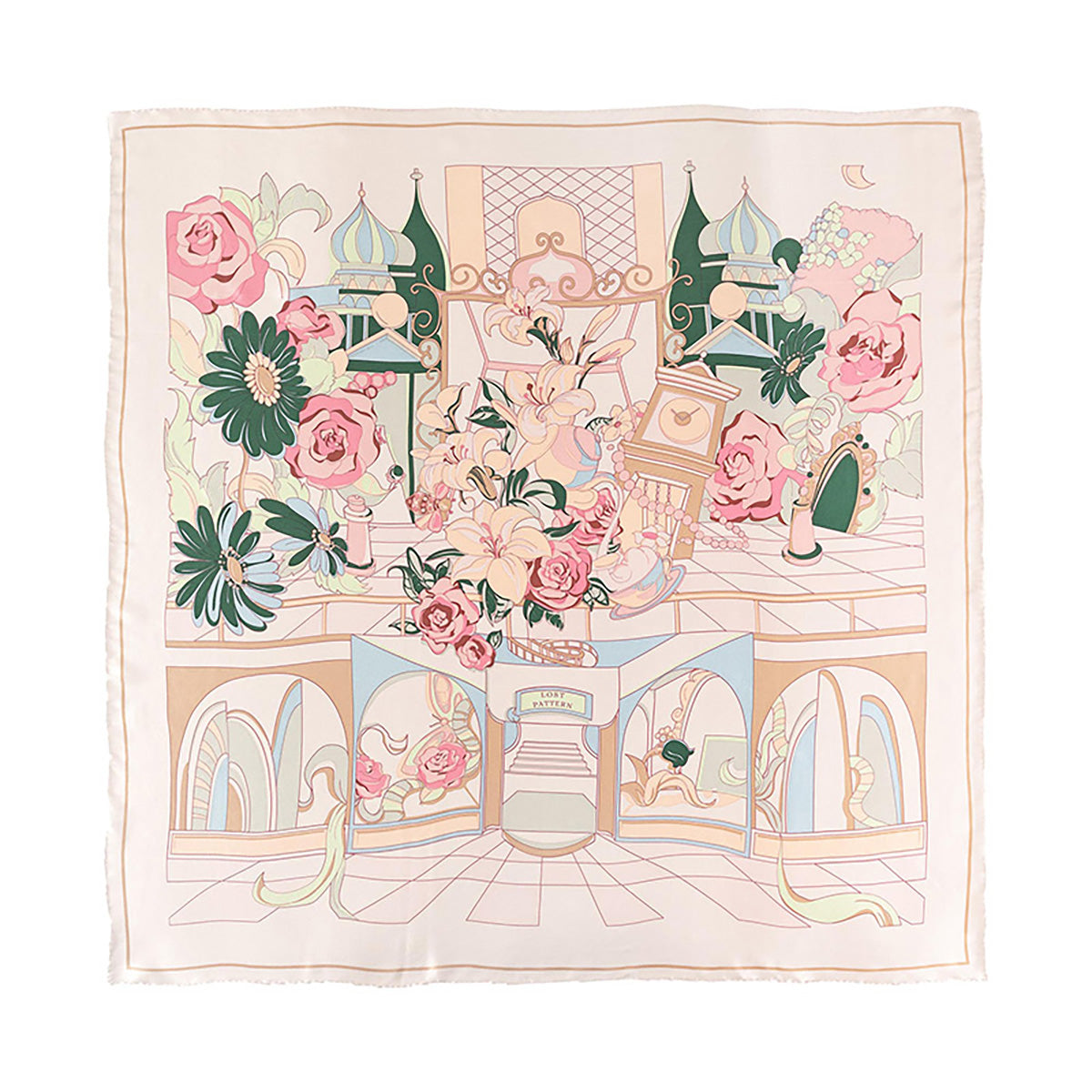 "vintage Blooms" Large Silk Square Scarf - Champagne - Champagne