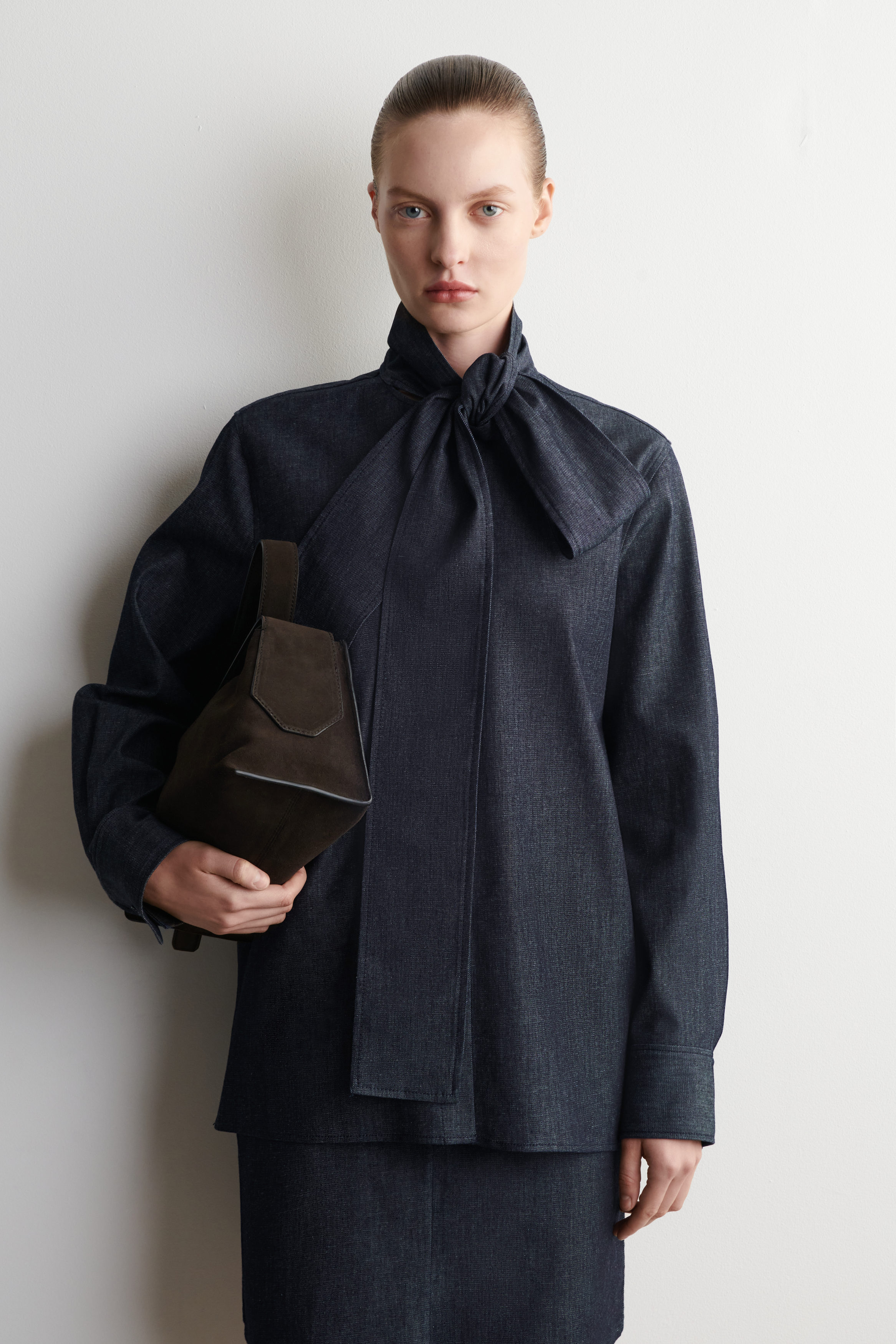 Bow-Detail Denim Shirt