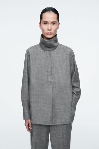 Funnel-Neck Wool-Flannel Shirt