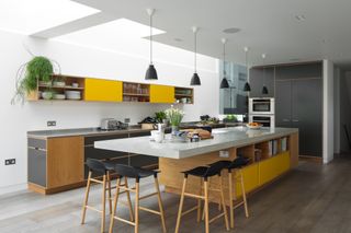 kitchen island ideas with seating in yellow kitchen
