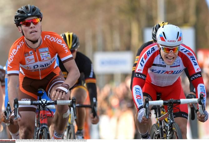 Maxime Vantomme (Roubaix Lille Metropole), left, sprinted to victory at Le Samyn