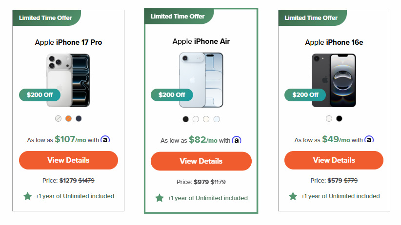 Mint Mobile iPhone 17 Pro Black Friday offer screen shot