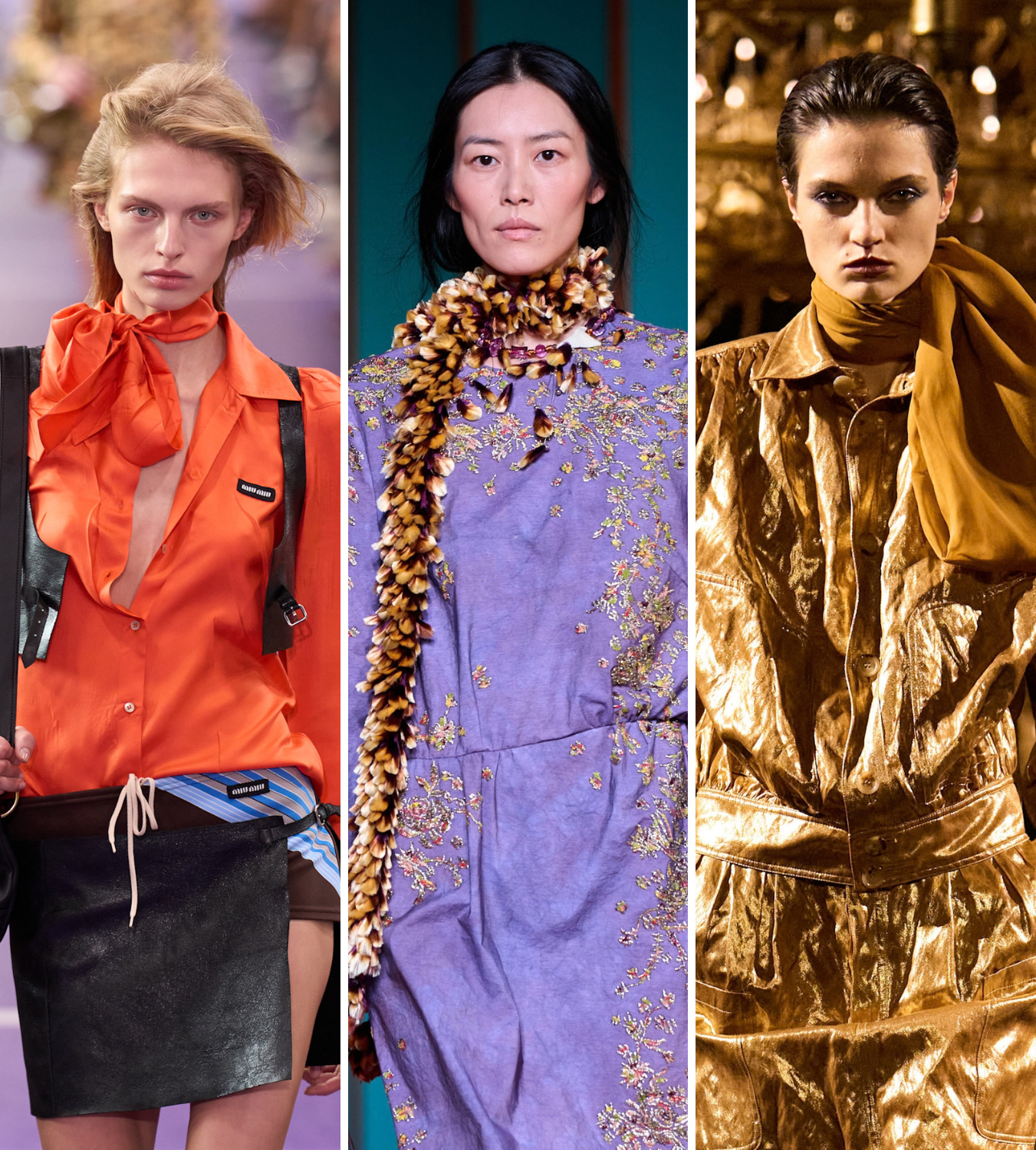 SS27 trends to wear now: statement scarves miu miu/Tory burch/saint laurent