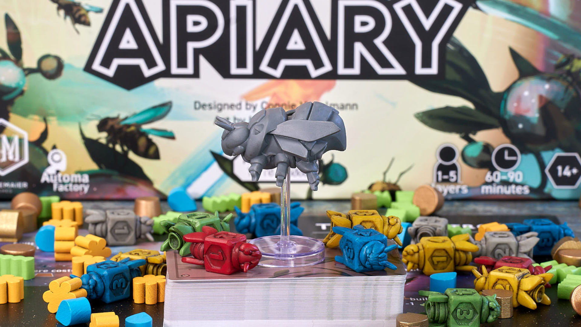 Apiary board game components laid out