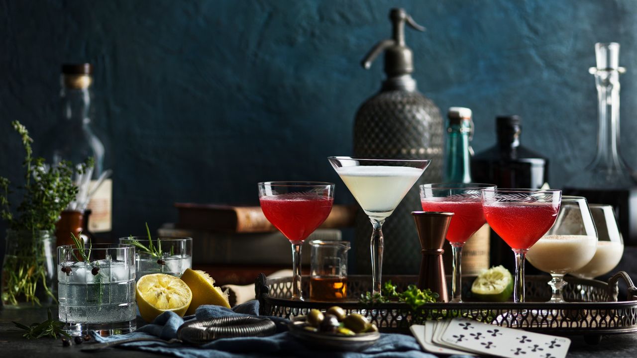 A selection of cocktails on a tray