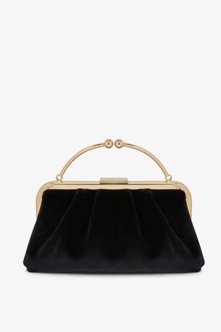 Strathberry Frame Black Velvet Clutch